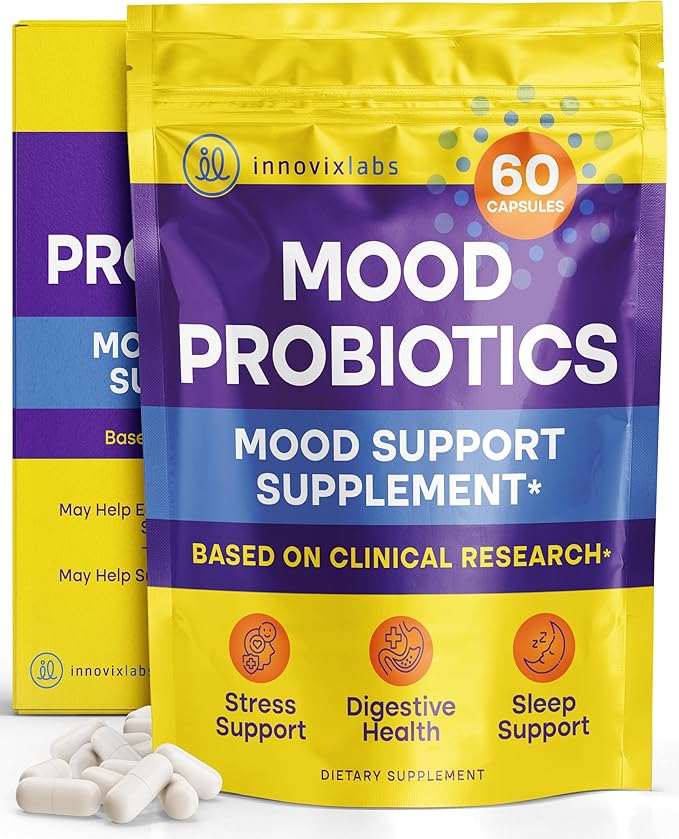 InnovixLabs Mood Probiotic for Women &amp Men Clinically Studied Digestive &amp Mood Support Supplement Lactobacillus helveticus Rosell-52ND &amp Bifidobacterium longum Rosell-175 60 Capsules