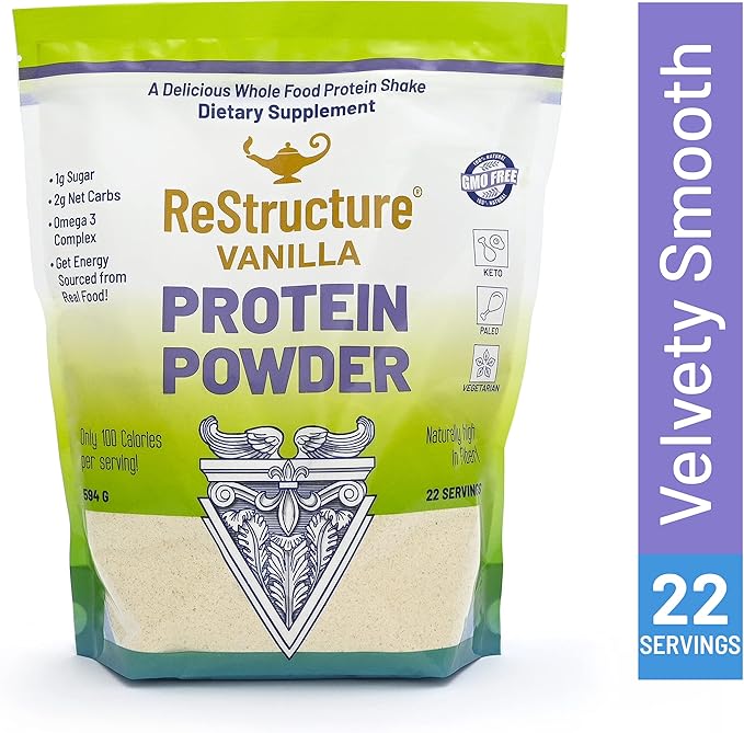 RnA ReSet - ReStructure Protein Powder Keto Paleo Formula 1G Sugar 1G Net Carb Only 80 Calories per Serving. Creamy Vanilla Non GMO - by Dr. Carolyn Dean