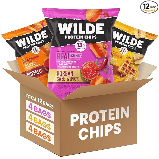 WILDE Protein Chips Variety Pack High Protein Snacks for Adults Keto Chips Gluten Free Low Carb Snack Box Made with Real Ingredients 1.34oz Bags Pack of 12