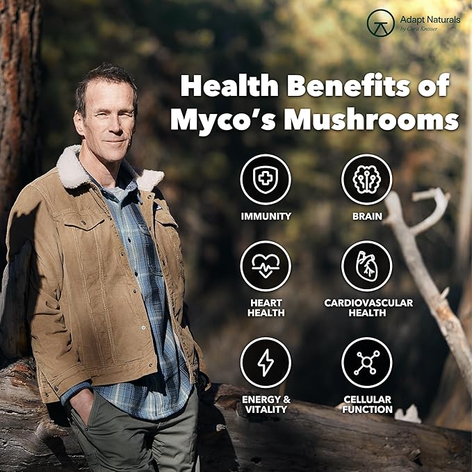 Adapt Naturals Bio-Avail Myco - 8-in-1 Bioavailable Mushroom Supplement Mushroom Complex - Chaga Cordyceps Reishi Lions Mane - Blood Pressure Memory Immune - 120 Capsules