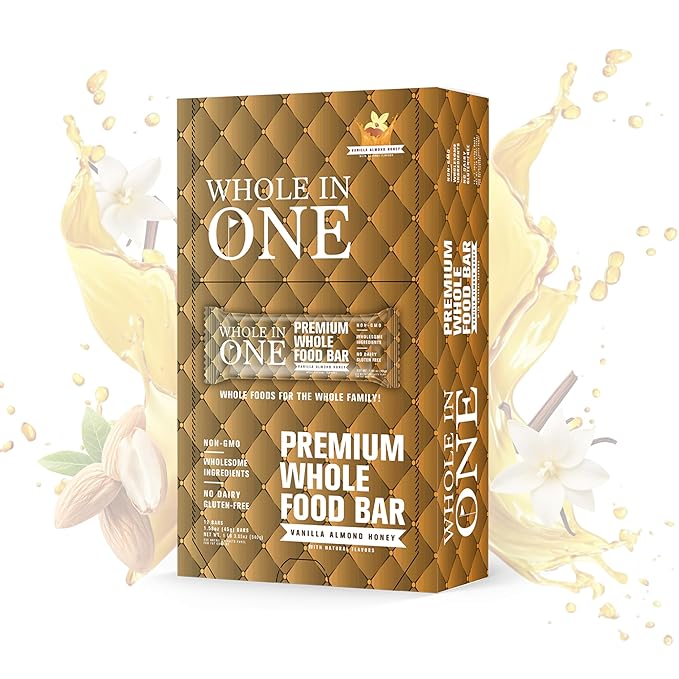 BrickHouse Nutrition Whole In One Bars: Healthy Snacks for Adults | Non-GMO Gluten Free Snack Bars | Real Fruits &amp Vegetables - Vanilla Almond Honey (12 Bars)