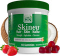 Health Thru Nutrition Skineu Hair Skin &amp Nails+ Gummies | Biotin 5000mcg Hyaluronic Acid Retinyl Palmitate | Beauty Support - Strength &amp Hydration | Strawberry Piña Colada Flavor | 60 Gummi