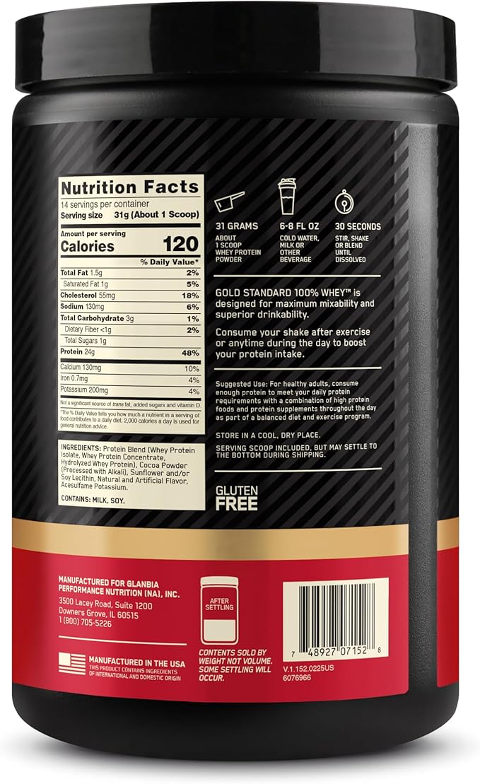 Optimum Nutrition Gold Standard 100% Whey Protein Powder Double Rich Chocolate 1 Pound (Pack of 1)