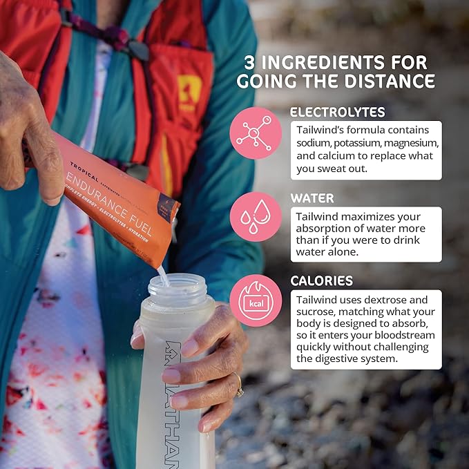 Tailwind Nutrition Endurance Fuel Caffeine Drink Powder Mix Single Serving with Electrolytes Non-GMO Free of Soy Dairy and Gluten Vegan-Friendly Tropical Buzz Pack of 12