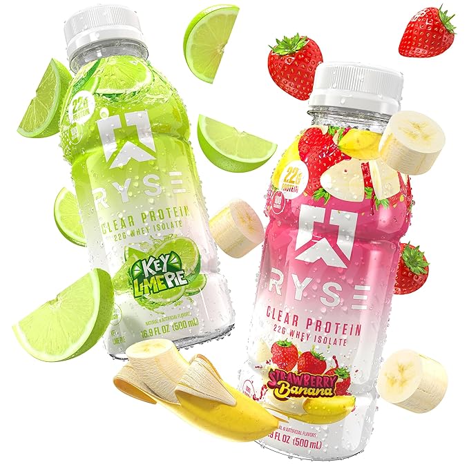 RYSE Clear Protein Drink - Variety Pack - 100 Calories 22g Whey Isolate Protein Shake Sugar-Free 0g Fat &amp Lactose-Free - Refreshing Ready-to-Drink Beverage - 16.9 fl oz Bottles (12-Pack)