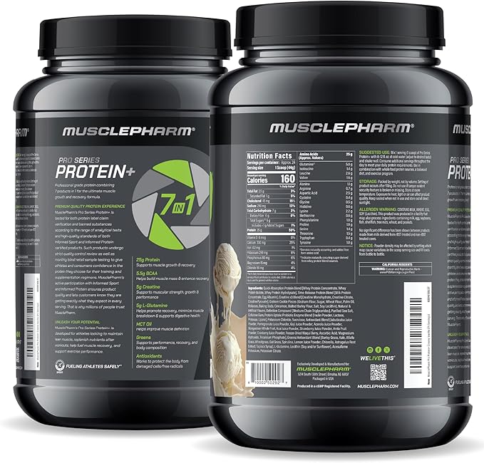 MusclePharm Pro Series Protein+ 26g Whey Protein Powder per Serving | Professional Grade 7-in-1 Blend for Muscle Growth &amp Workout Recovery | Creamy Vanilla 2.5 lb 24 Servings