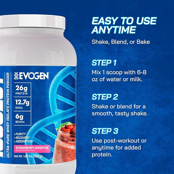 Evogen Isoject - Whey Protein Isolate | Ultra-Pure Whey Protein Powder with Ignitor Enzymes BCAAs and EAAs | Enhanced Absorption &amp Recovery | Strawberry Smoothie | 25 Servings
