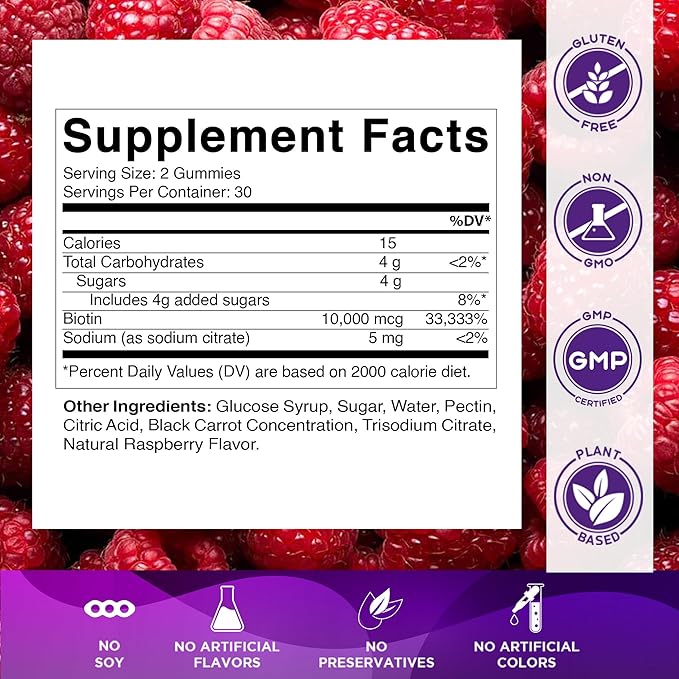 Vitamatic Biotin Gummies 10000 mcg for Stronger Hair Skin &amp Nails - 60 Vegan Gummies - Also Called Vitamin B7 (6 Bottles)