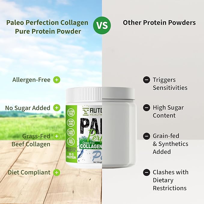 Paleo Perfection Pure Grass Fed Beef Collagen Protein Powder - Paleo Keto SCD &amp AIP Protein Powder - Collagen for Women &amp Men - Soy Gluten Dairy Free &amp Non GMO 1 lb Protein Powder