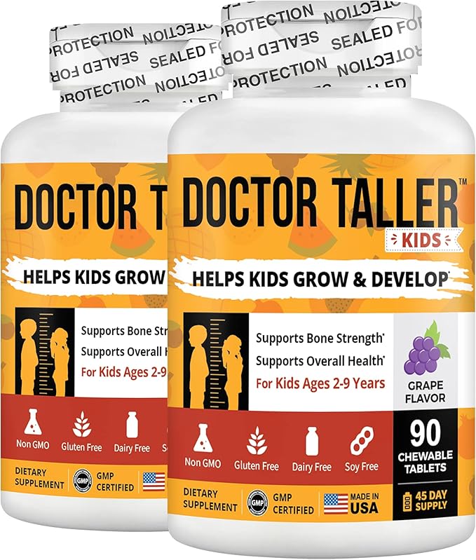 Doctor Taller Kids by NuBest - Support Healthy Growth of with Multivitamins and Multiminerals for Ages 2 to 9 Grape Flavor 180 Vegan Chewable Tablets | 3 Month Supply White