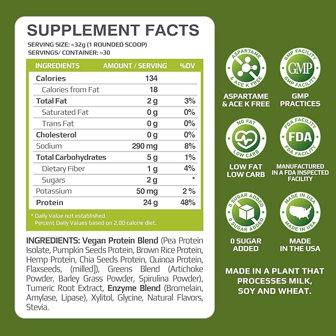 MFL Vegan Plant-Based Protein Powder l Gluten Free l Non Dairy l Non GMO l Lactose Free l Keto-Friendly | 2.12 lbs (Strawberry)