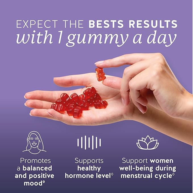 PMS Support Supplement for Women. Menstrual Relief Gummies to Target Hormonal Breakouts Bloating Period Cramps &amp Mood Swings. Vegan with Vitamin B6 &amp Lemon Balm 60 Gummies