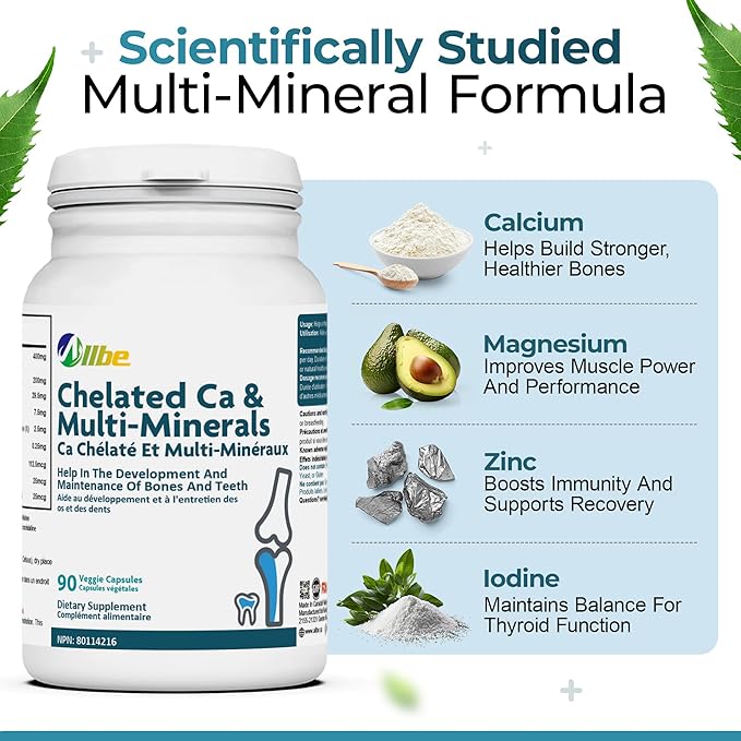 Chelated Ca &amp Multi-Minerals Capsules 400mg Calcium and 200mg Magnesium with 7.5mg Zinc Supplements 2 Packs of 90 Bones and Teeth Support Capsules Serving Size: 2 60 Days Supply