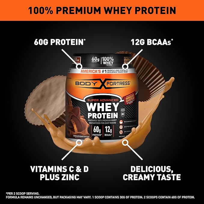 Body Fortress 100% Whey Premium Protein Powder Chocolate Peanut Butter 1.78lbs (Packaging May Vary)