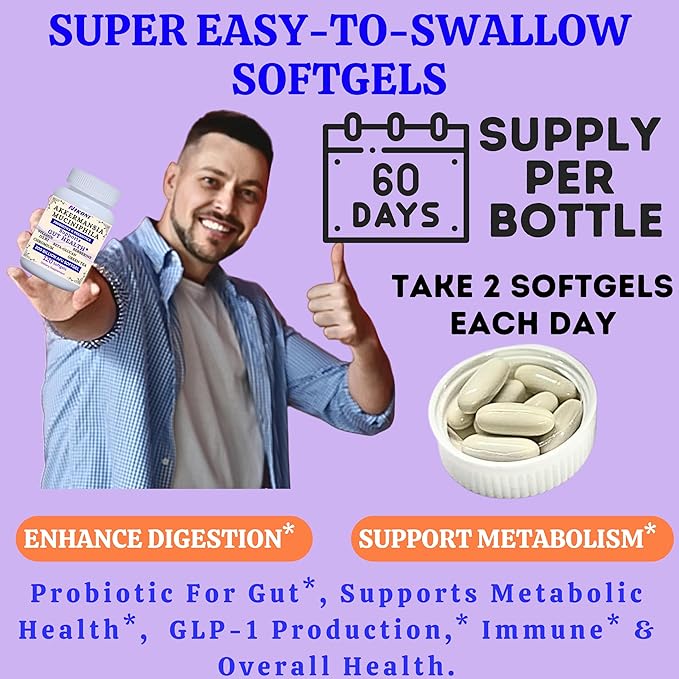 Nikoni Akkermansia Muciniphila GLP-1 Probiotic Supplement for Women &amp Men Gut Health (240 Softgels)