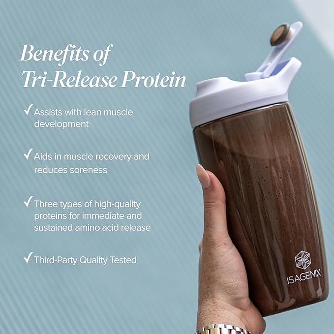 Isagenix Tri-Release Protein - Advanced Muscle Recovery - 25g of Protein - Three-Stage Protein Release for Sustained Absorption - Non-GMO - 18.6 oz - (Vanilla Custard) - Up to 28 Servings - Canister