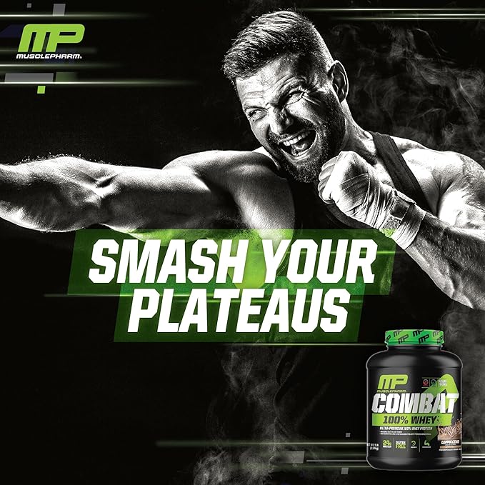 MusclePharm Combat 100% Whey Protein Powder Cappuccino Flavor Fast Recovery &amp Muscle Gain with Whey Protein Isolate High Protein Powder for Women &amp Men Gluten Free 5 lb 70 Servings