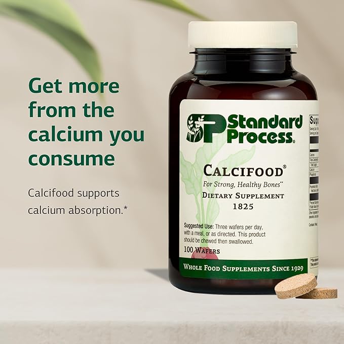 Standard Process Calcifood - Calcium Supplement for Bone Strength &amp Calcium Absorption - Bone Health Support for Women &amp Men - Non-Dairy &amp Non-Soy - 100 Wafers