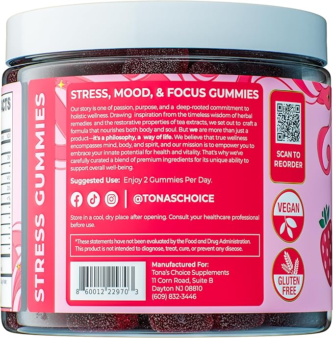 Stress Relief Supplement for Women &amp Kids | L Theanine GABA Supplements with Rhodiola Rosea for Stress | Magnesium Citrate Gummies for Kids | Cortisol Supplements for Women | Kava Kava Alternative