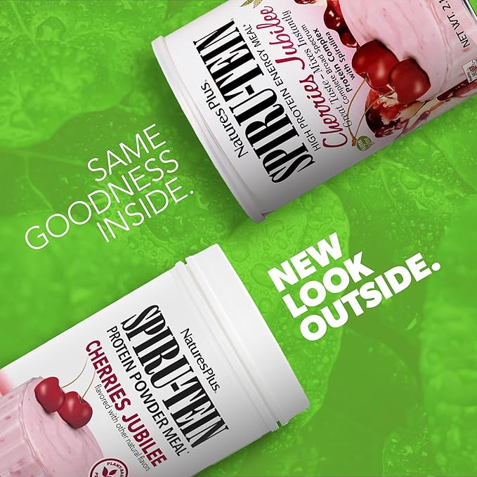 NaturesPlus SPIRU-TEIN Cherries Jubilee - 2.1 lbs - Plant-Based Protein Powder - Vegetarian Gluten Free - 30 Servings