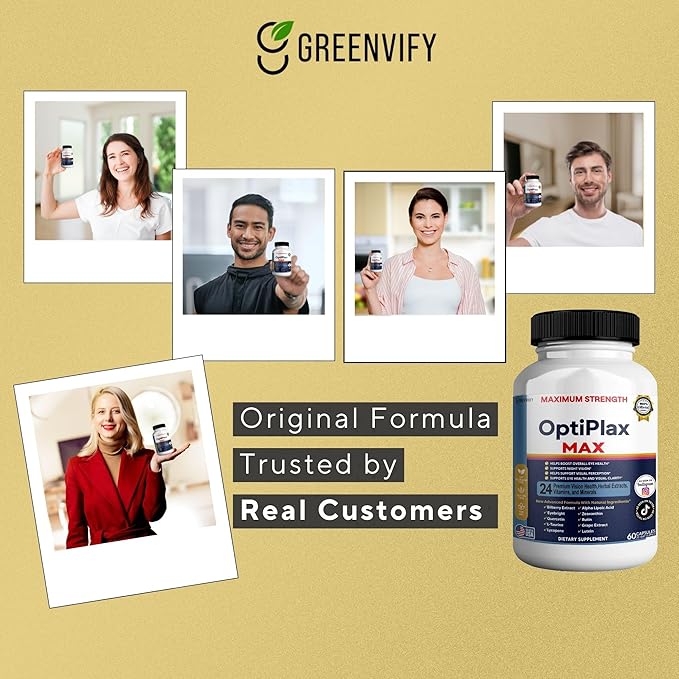 OptiPlax Max Vision Support Supplement 24 Premium Herbal Extracts Vitamins &amp Minerals 60 Capsules (1)