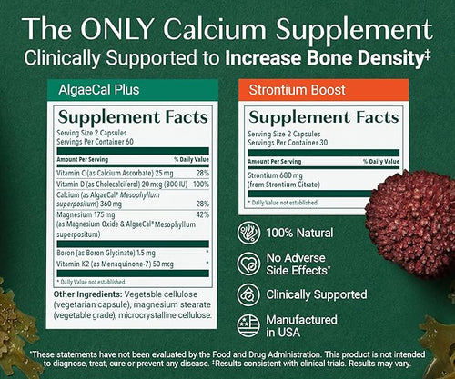 ALGAECAL - Bone Builder Pack for Bone Density Plant Based Calcium Supplements &amp Strontium Vitamins K2 D3 Magnesium &amp 16 Minerals 3-Month Supply + Free Magnesium Relax™ (60 Caps)