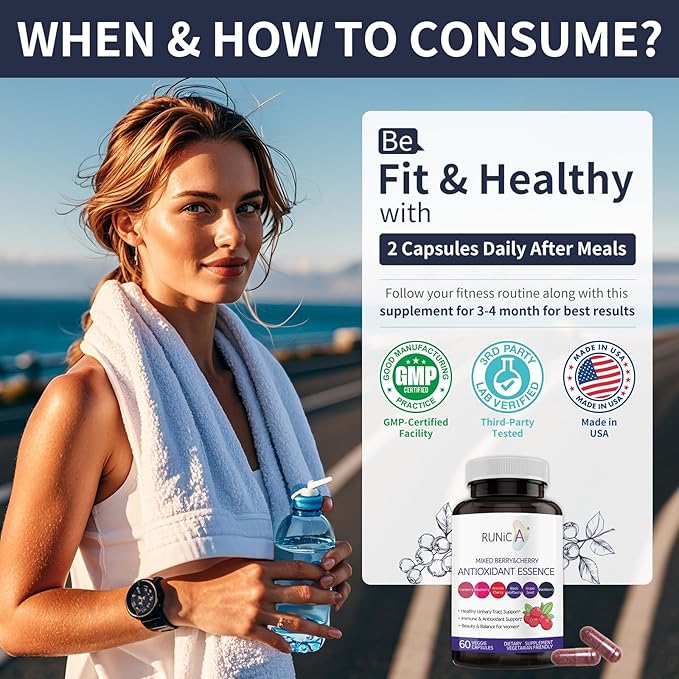 6X 6-in-1 Mixed Berry &amp Cherry Antioxidant Supplement - 6-Berry Extract for Even Skin Tone &amp Urinary Tract Health - 120 Vegan Capsules 60-Day Routine Bundle