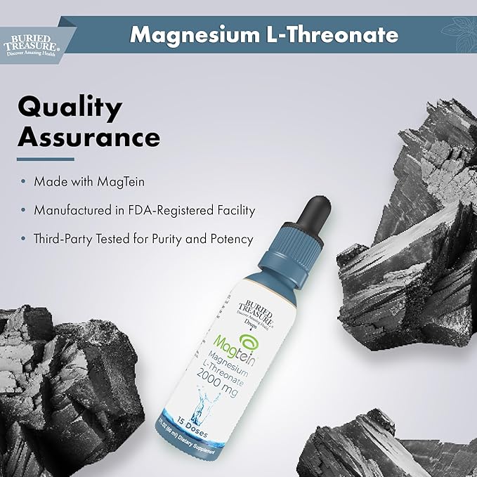 Buried Treasure Magtein - 2 oz. 15 Doses Brain Health Magnesium L-Threonate for Enhanced Memory and Sleep