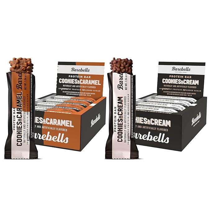 Barebells Cookies &amp Cream Cookie &amp Caramel Bundle - 24 Count 20g High Protein Treats - Chocolate Nutrition Bar with 1g Total Sugars - On-The-Go Breakfast or Post-Workout