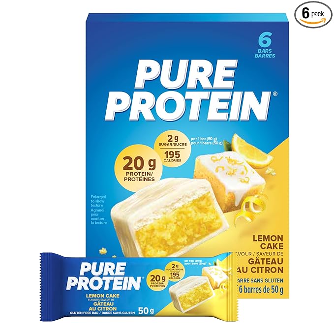 Pure Protein Bars Non-Gmo Lemon Cake Flavor Value Pack 50g 6 count Box Imported from Canada)