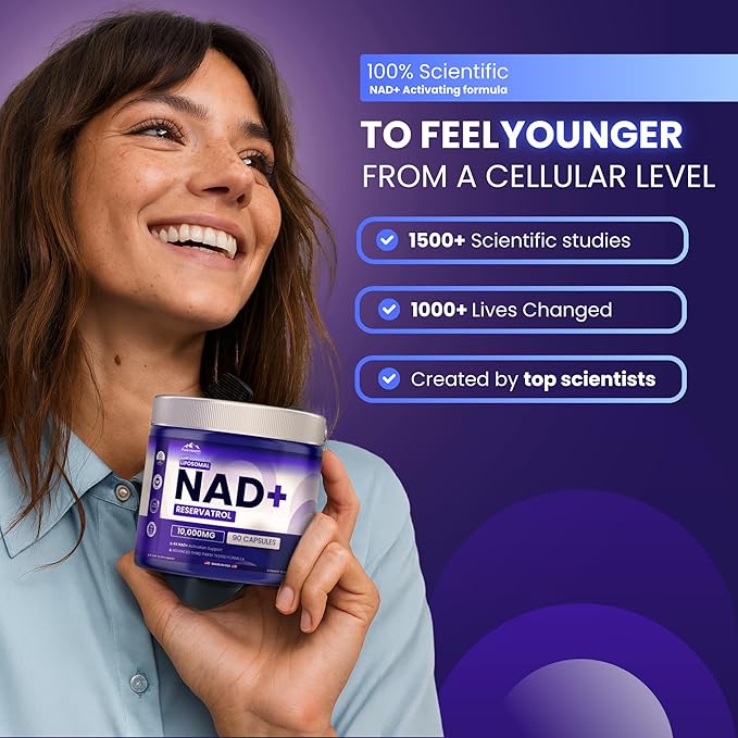 PHM NAD Resveratrol Supplement - 10000MG Extra Strength | NAD+ Liposomal Supplements for Men and Women | NMN &amp NMNH Alternative | 90 Capsules 1.5 Months Supply