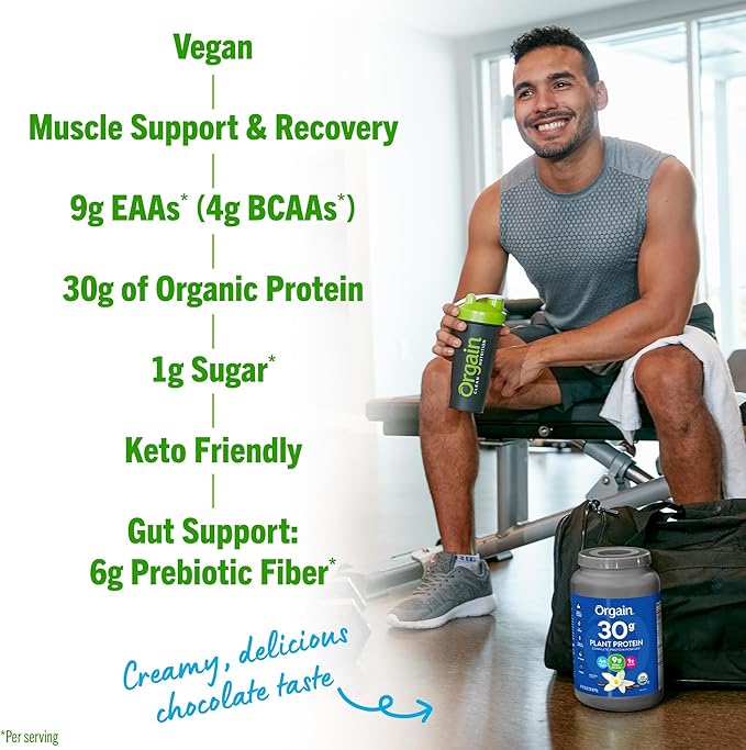 Orgain 30g High Protein Ready To Drink Shake Vanilla Bean 11 Fl Oz (Pack of 12) + Orgain Organic 30g Vegan Protein Powder Vanilla 2.01 lb (Packaging May Vary) Bundle