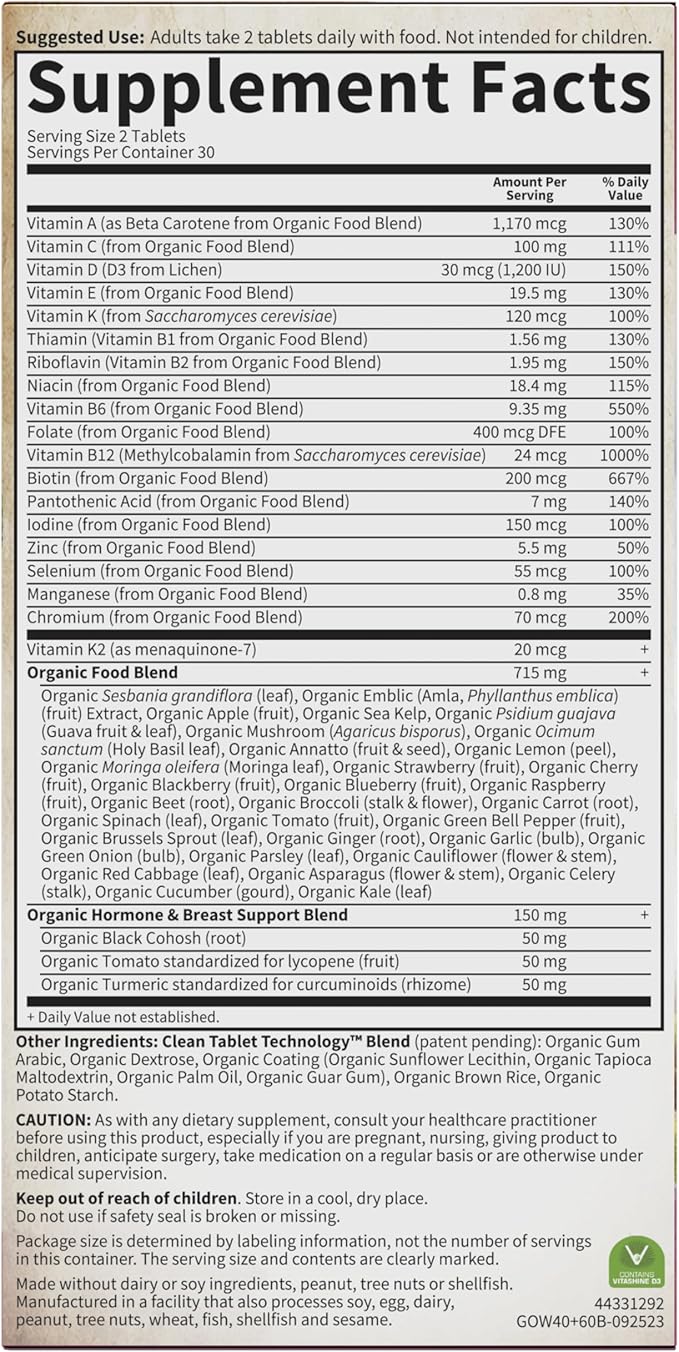 Garden of Life Organics Vitamins for Women 40+ - 60 Tablets Womens Multi 40+ Vegan Vitamins for Women Over 40 Hormone &amp Breast Health Support Blend Whole Food Womens Multivitamin