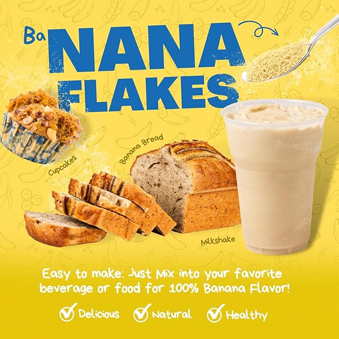 Nana Flakes 100% Pure Banana Flakes Food Powder - Natural - Great Source of Potassium &amp Fiber (Banana One Pound Bag)