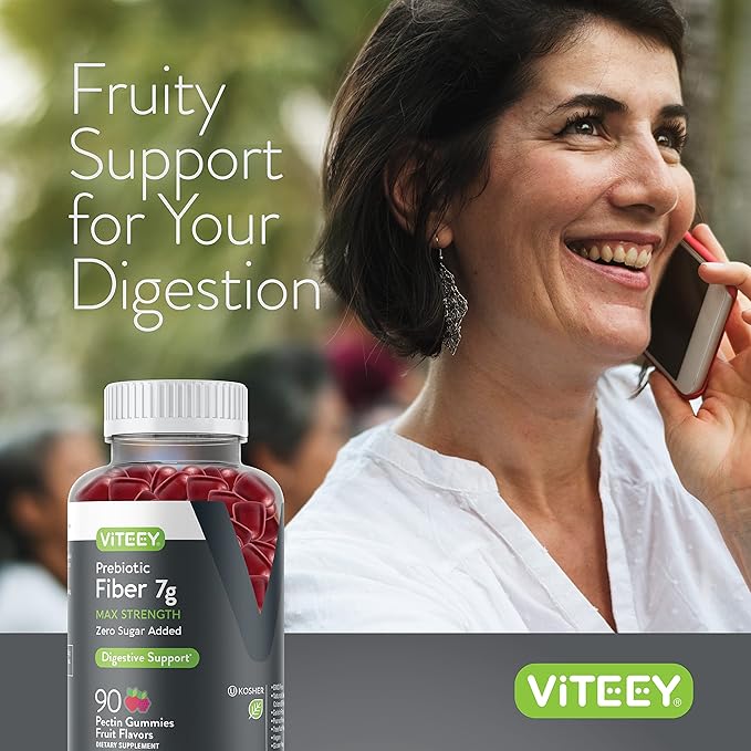 VITEEY Prebiotic Fiber Gummies for Adults 7g - Gut Health &amp Digestive Soluble Fiber Supplement Gummies - Zero Sugar Added Vegan Gluten-Free - 180 Count