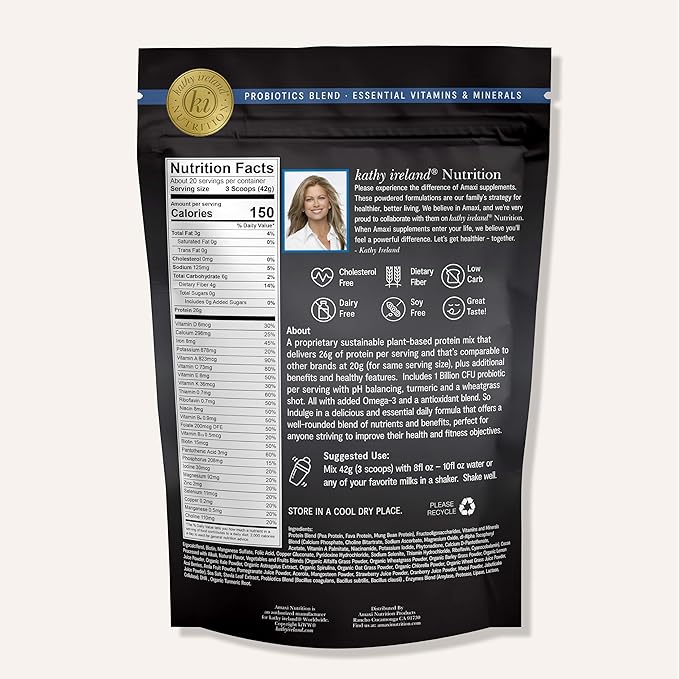 Kathy Ireland Nutrition Daily Essentials Plant-Based Protein Powder for Women 26g Vegan Protein Lean Meal Replacement - Chocolate