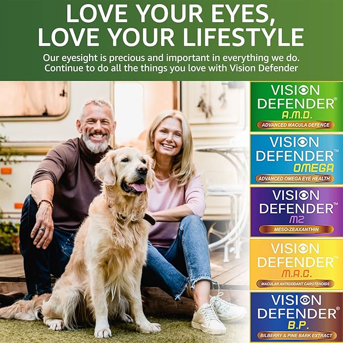 Vision Defender A.M.D. Plus &amp BP Eye Care Bundle – Advanced Eye Supplements with AREDS2 (Lutein Zeaxanthin Vitamin C &amp E Copper Zinc) Plus Meso-Zeaxanthin Bilberry Pine Bark. Made in UK