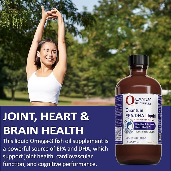 Quantum Nutrition Labs EPA/DHA Liquid - Omega 3 Fish Oil Liquid Omega 3 Liquid Fish Oil Supplement for Adults Joint Heart &amp Brain Health Support - 8 Fl Oz Bottle