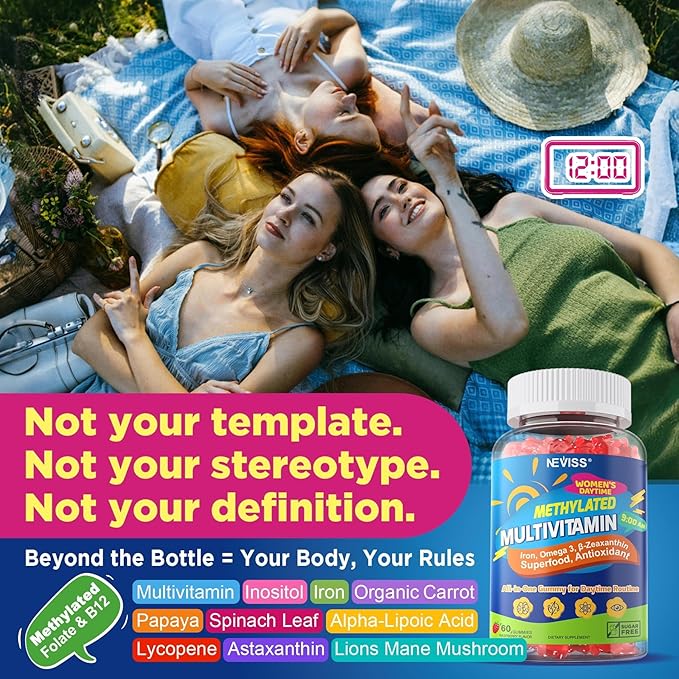 NEVISS 52-in-1 Methylated Multivitamin for Women Gummies with Iron Omega-3 B6 B9 B12 for Day | Magnesium Glycinate Calcium Collagen for Night Renewal/Sleep Womens 18 30 40 50 60 70+ AM PM Daily
