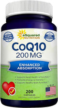aSquared Nutrition CoQ10 (200 Capsules and 200mg) - High Absorption Vegan CO Q-10 Powder - Enzyme Ubiquinone Supplement Pills Extra Antioxidant Coenzyme Q10 Vitamin Coq 10 Alernative to Softgels
