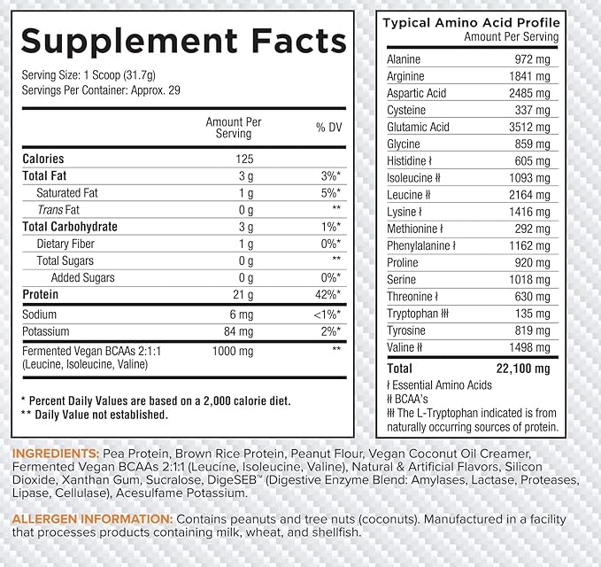 Core Nutritionals Vegan Gourmet Plant Based Protein Blend | with Vegan BCAAs | Lactose Soy Sugar &amp Gluten Free | 21g Pea Protein | 2 Pound (Peanut Butter Pie)