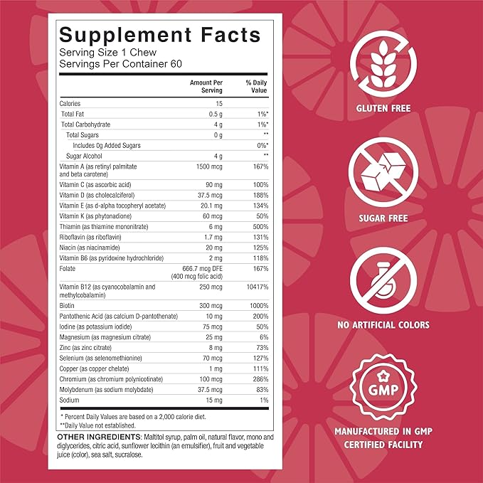 Celebrate Vitamins Bariatric Multivitamin Soft Chews - Essential Vitamins &amp Minerals Sugar &amp Gluten Free - Gastric Bypass &amp Sleeve Gastrectomy Supplement - Strawberry (60ct)