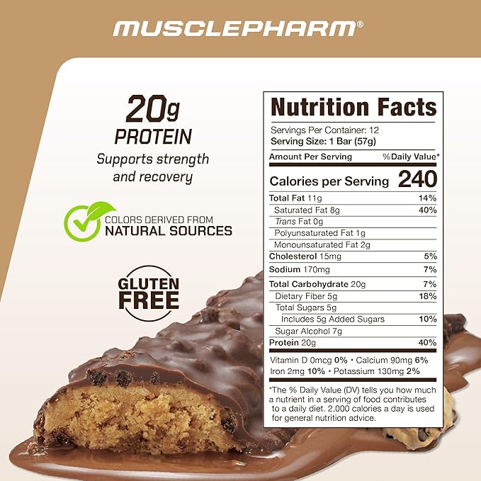 MusclePharm Combat Sport Bar Chocolate Chip Cookie Dough High Protein Bars Combat Cravings Fuel Performance &amp Meet Energy Demands 20g Protein from Whey Protein 5g Fiber Gluten Free 12 Bars