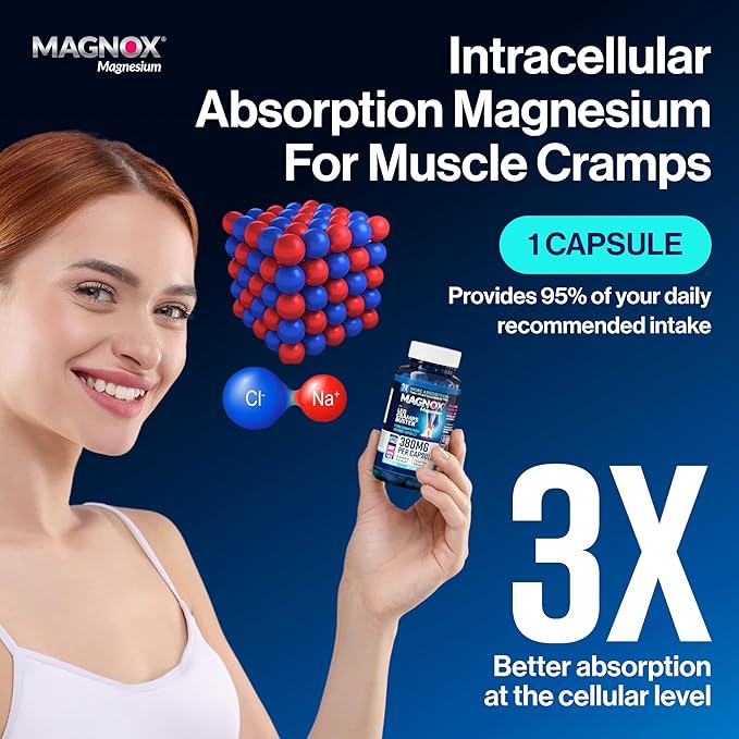 MAGNOX® Buster | Patented Clinically Tested 380mg Magnesium Supplement for Spasms &amp Leg Cramps at Night | One Capsule a Day for Almost Full Dosage | 3X More Absorption | Dead Sea Minerals (60 Caps
