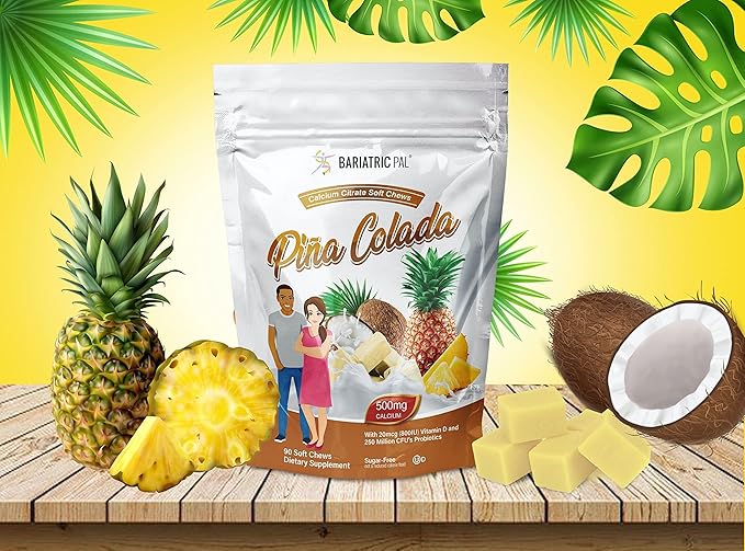 BariatricPal 30-Day Bariatric Vitamin Bundle (Multivitamin ONE 1 per Day! with 45mg Iron Chewable - Orange Citrus and Calcium Citrate Soft Chews 500mg with Probiotics - Piña Colada)