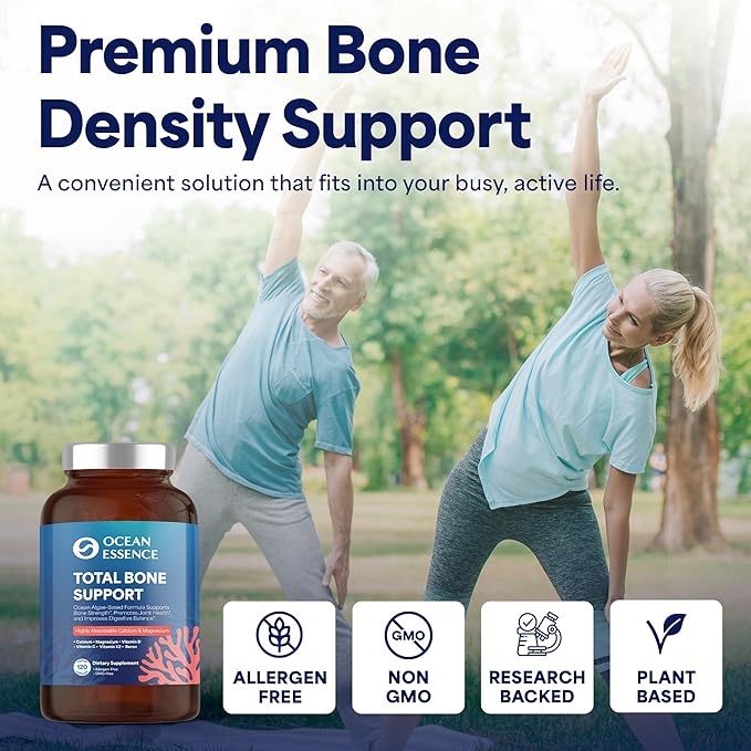 3 Pack OCEAN ESSENCE Total Bone Support - Plant-Based Algae Calcium Supplement for Supporting Bone Density &amp Strength - For Men &amp Women 35+ - 120 Natural Calcium Capsules - Vitamins for Optima