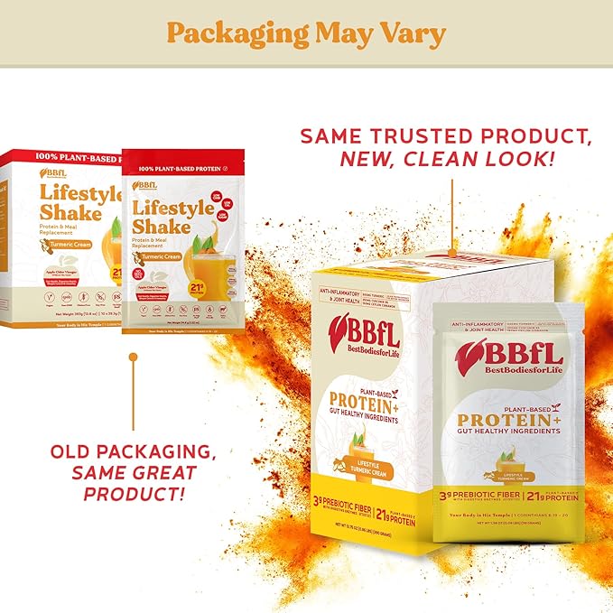 BBfL Plant-Based Protein Shake – 21g Vegan Protein Turmeric + Curcumin 95 + Ceylon Cinnamon Prebiotics Digestive Enzymes Supports Inflammatory Response – All-in-One Shake (10 Servings Turmeric Cr