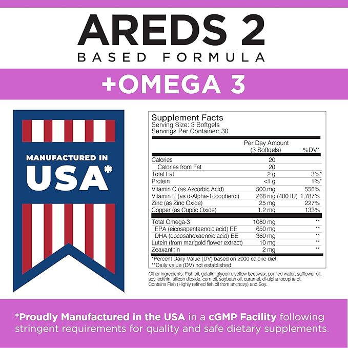 Viteyes AREDS 2 + Omega-3 Macular Health Formula Softgels Triple Strength Omega-3 (650 mg EPA 350 mg DHA) Eye Health Vitamin for Vision Protection 90 Softgels