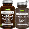 Pure &amp Essential High Absorption Omega-3 Wild Fish Oil 1360mg + Live Cultures+ Lab4 Probiotics Bundle 1000mg EPA &amp DHA with Astaxanthin + 25 Billion CFU Lactobacillus Acidophilus &amp Bifido