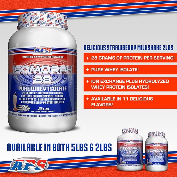 APS Nutrition IsoMorph 28 Protein Powder | Pure Whey Isolate | Cold Pressed Ultra- Filtered &amp Ion Exchange Isolates | 28g Protein | 2 Pound (Strawberry Milkshake)